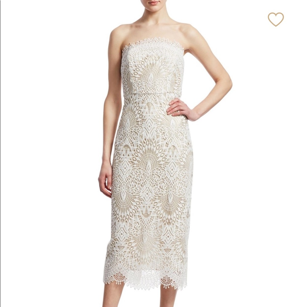 Badgley Mischka Strapless Lace Cocktail Dress